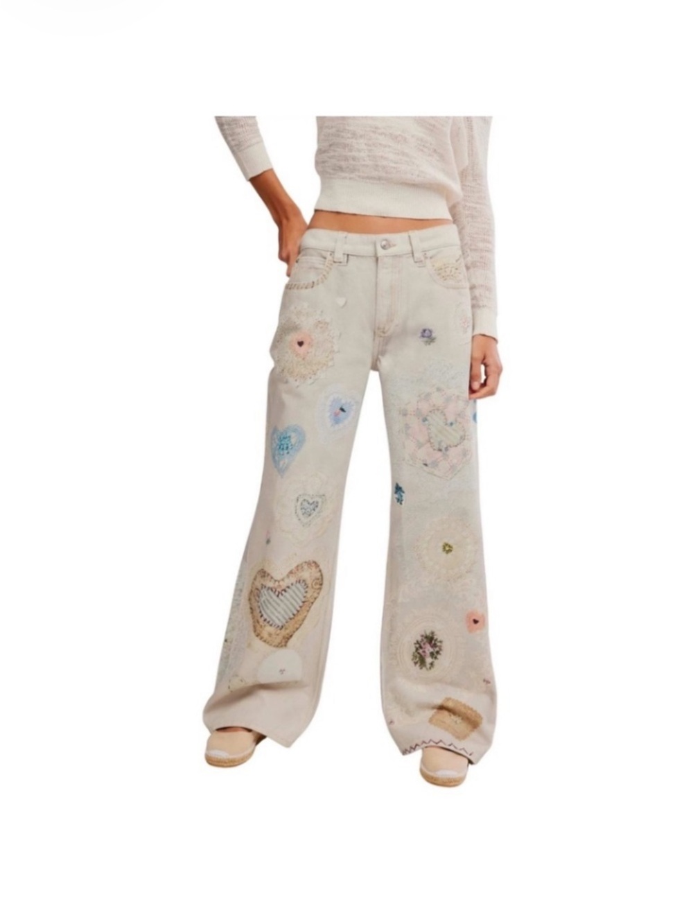 Nwt Free People illusions Heirloom Jeans with Heart print 26